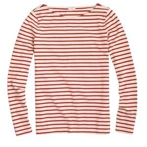 J. Crew Factory Red White Striped Boatneck Long Sleeve Classic Preppy Shirt. XS.
